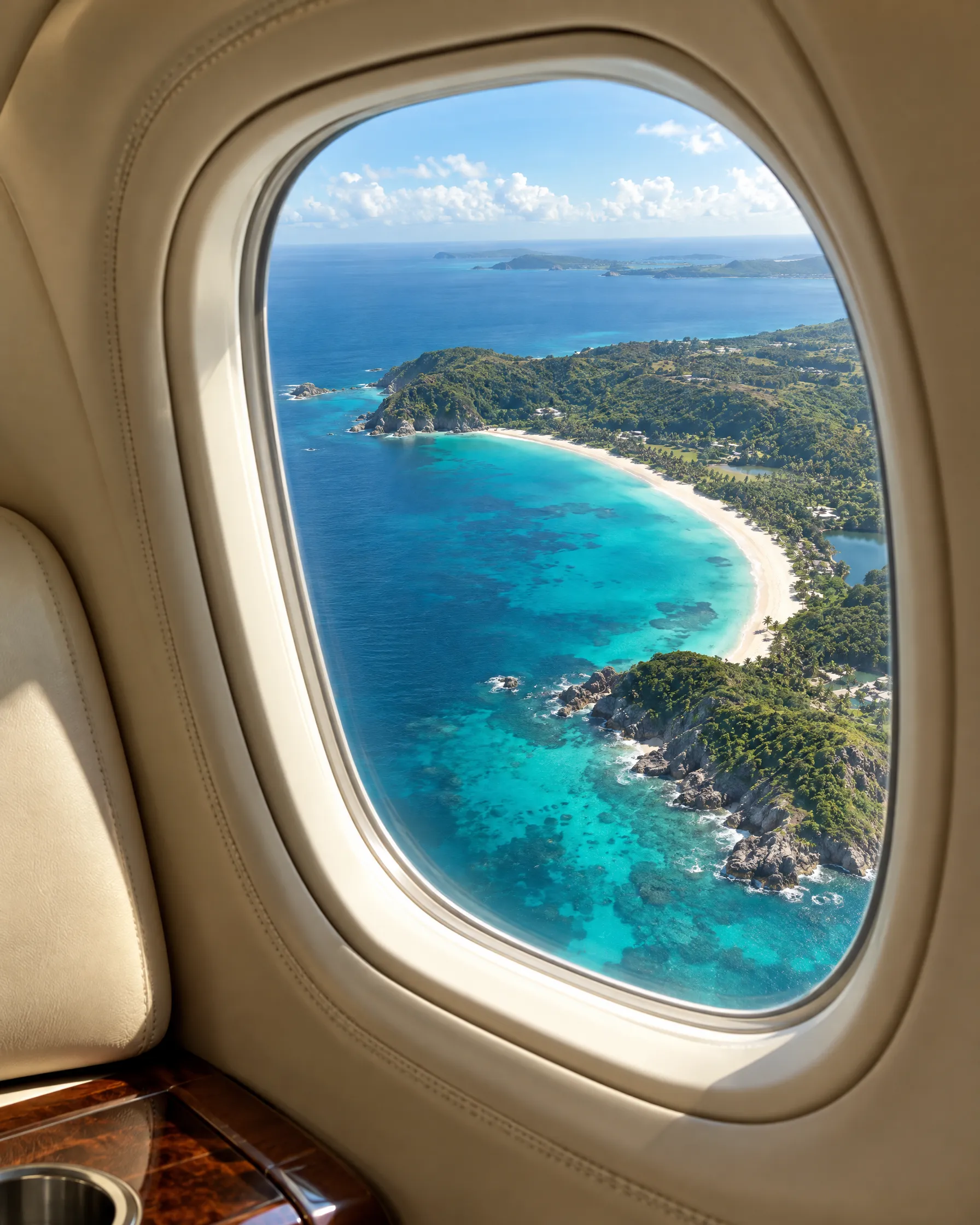 Island coastline seen from a jet window